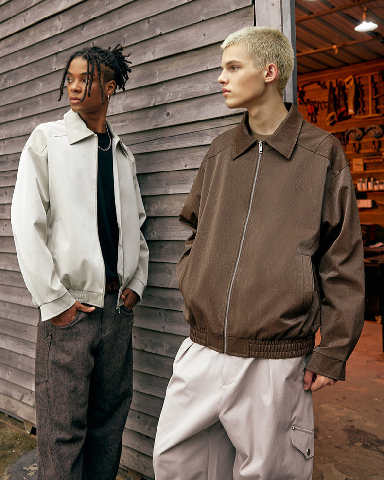 Kunstlederjacke mit Reißverschluss mit Knittereffekt