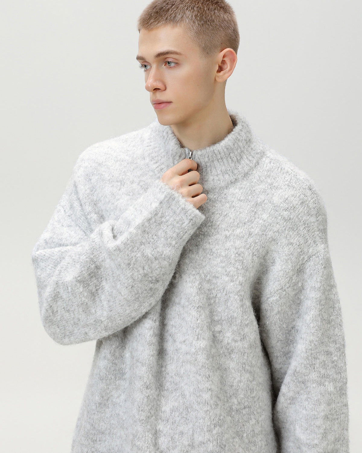 Übergroßer Pullover Half-Zip aus gebürstetem Gemisch und Komfort