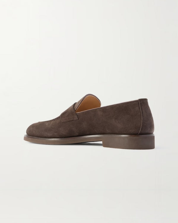 Penny Loafers aus Wildleder mit Lederbesatz - braun