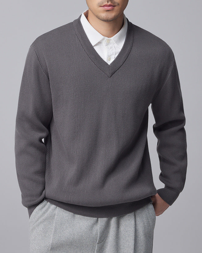 Jersey con cuello en V y tejido vertical