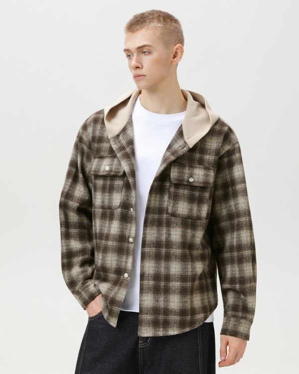 Chaqueta overshirt a cuadros con capucha a cuadros