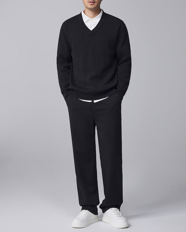 Jersey con cuello en V y tejido vertical