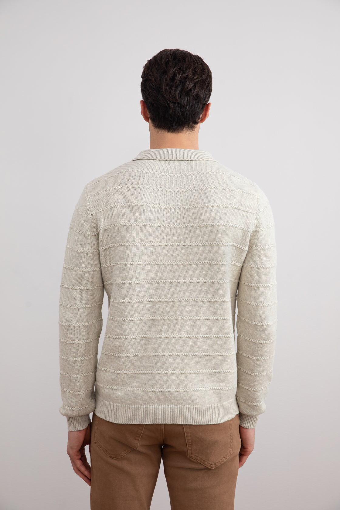 Jersey Polo Abierto Beige Mélange Textura Punto