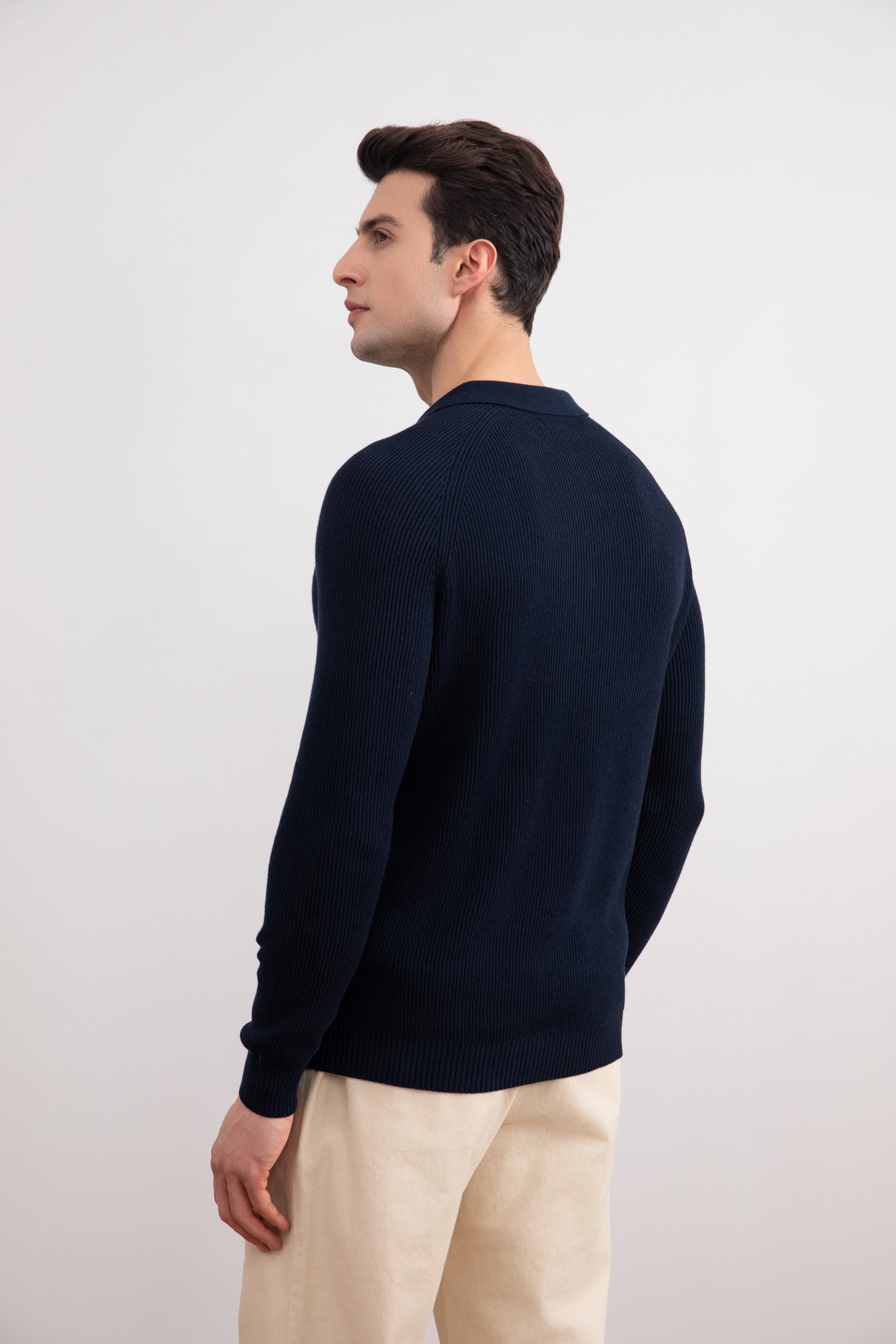 Polo inglés de canalé azul marino