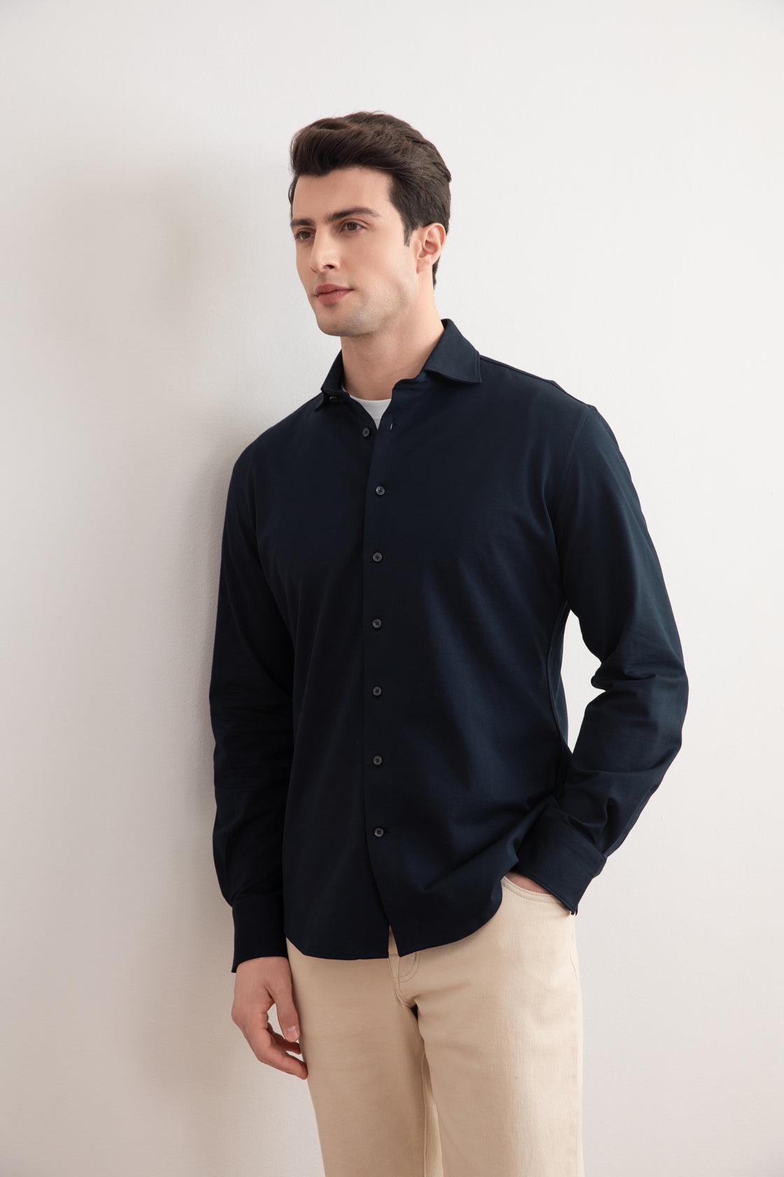 Camisa de piqué de algodón azul marino