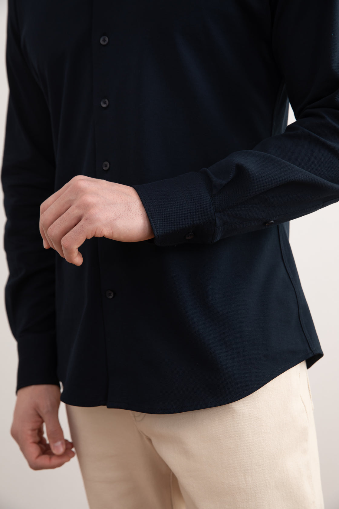 Camisa de piqué de algodón azul marino