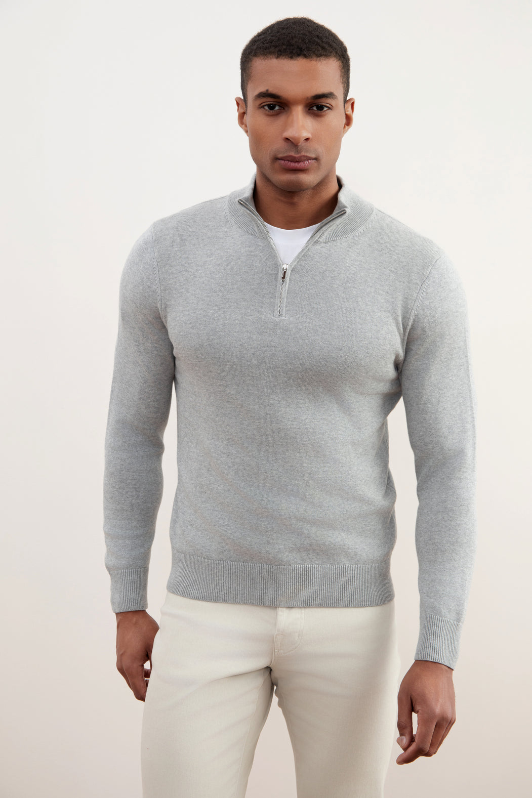 Jersey gris de mélange Half-Zip