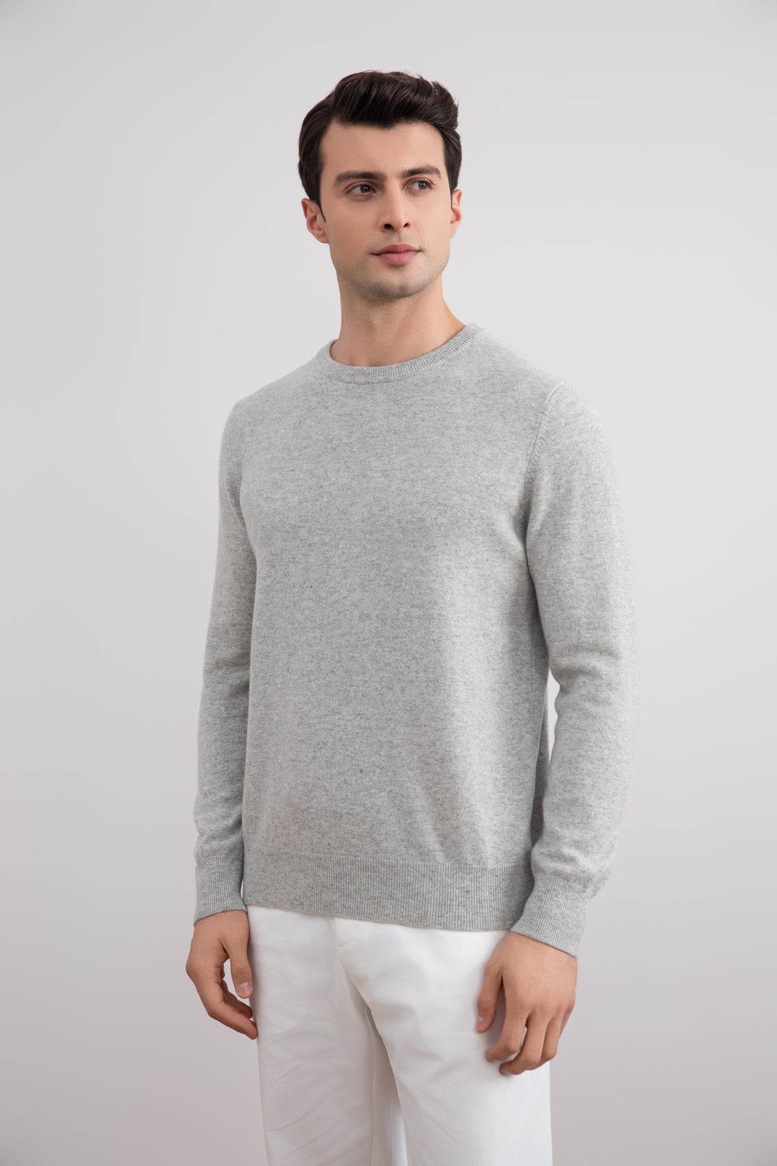 Gris Mélange Jersey ligero de cuello redondo