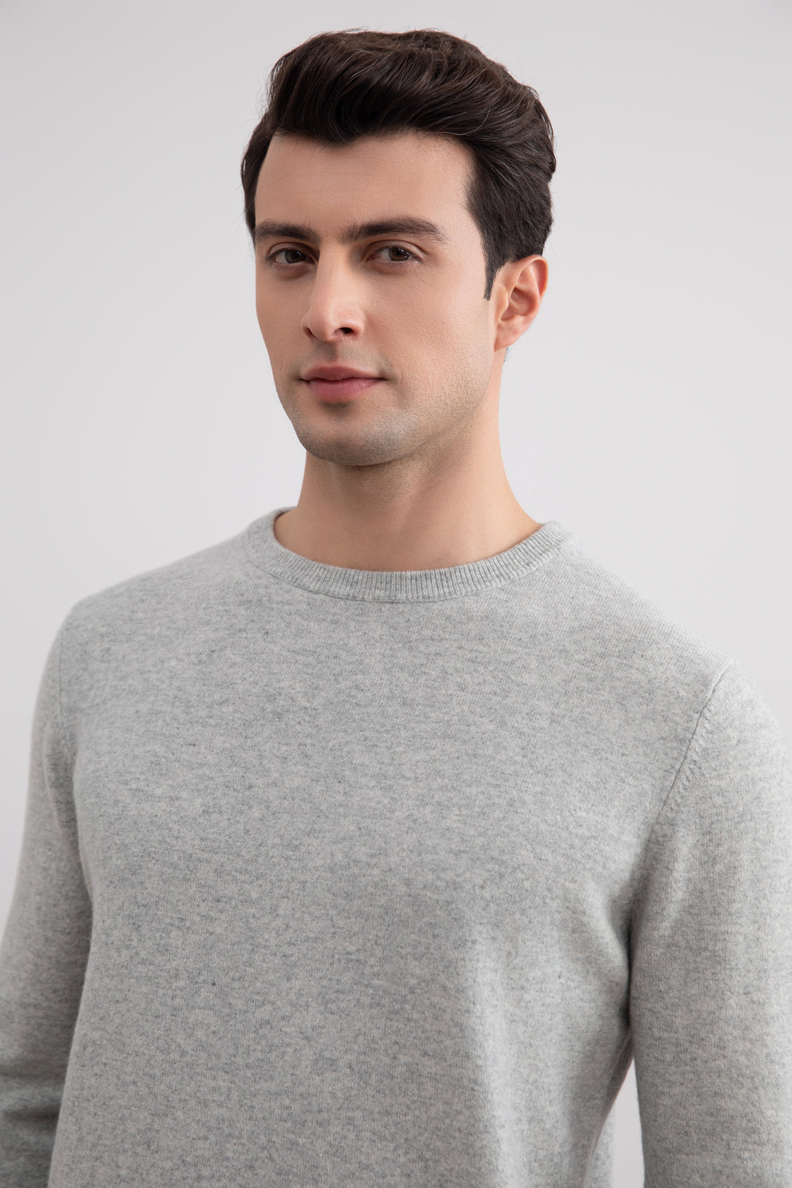 Gris Mélange Jersey ligero de cuello redondo