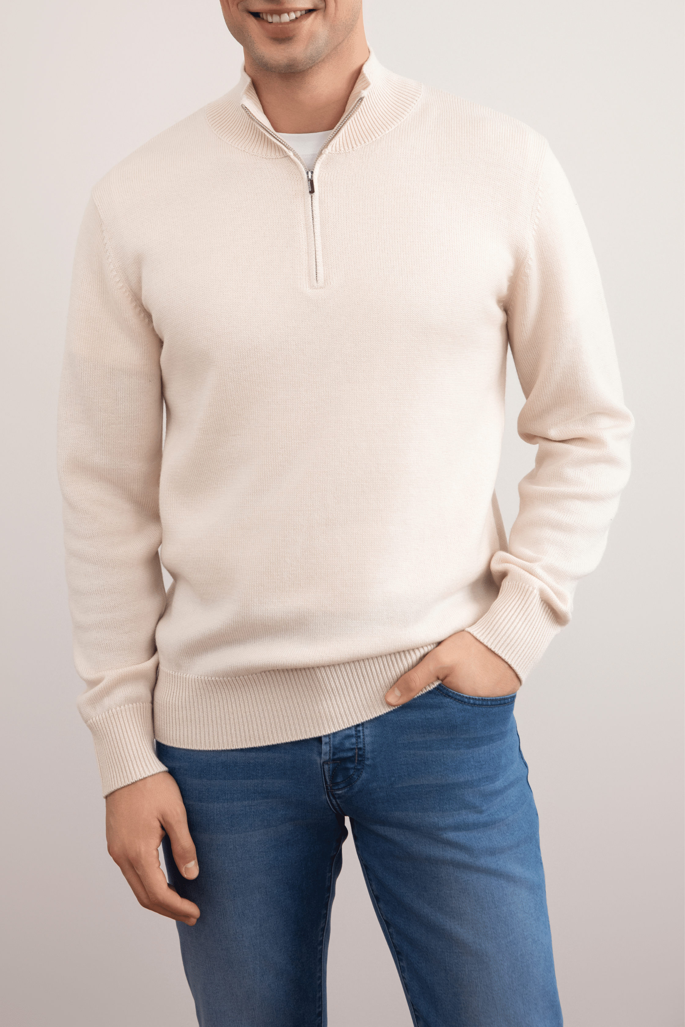 Jersey Half-Zip de lana merina beige
