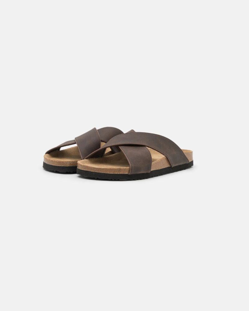 Sandalias cruzadas de ante y corcho