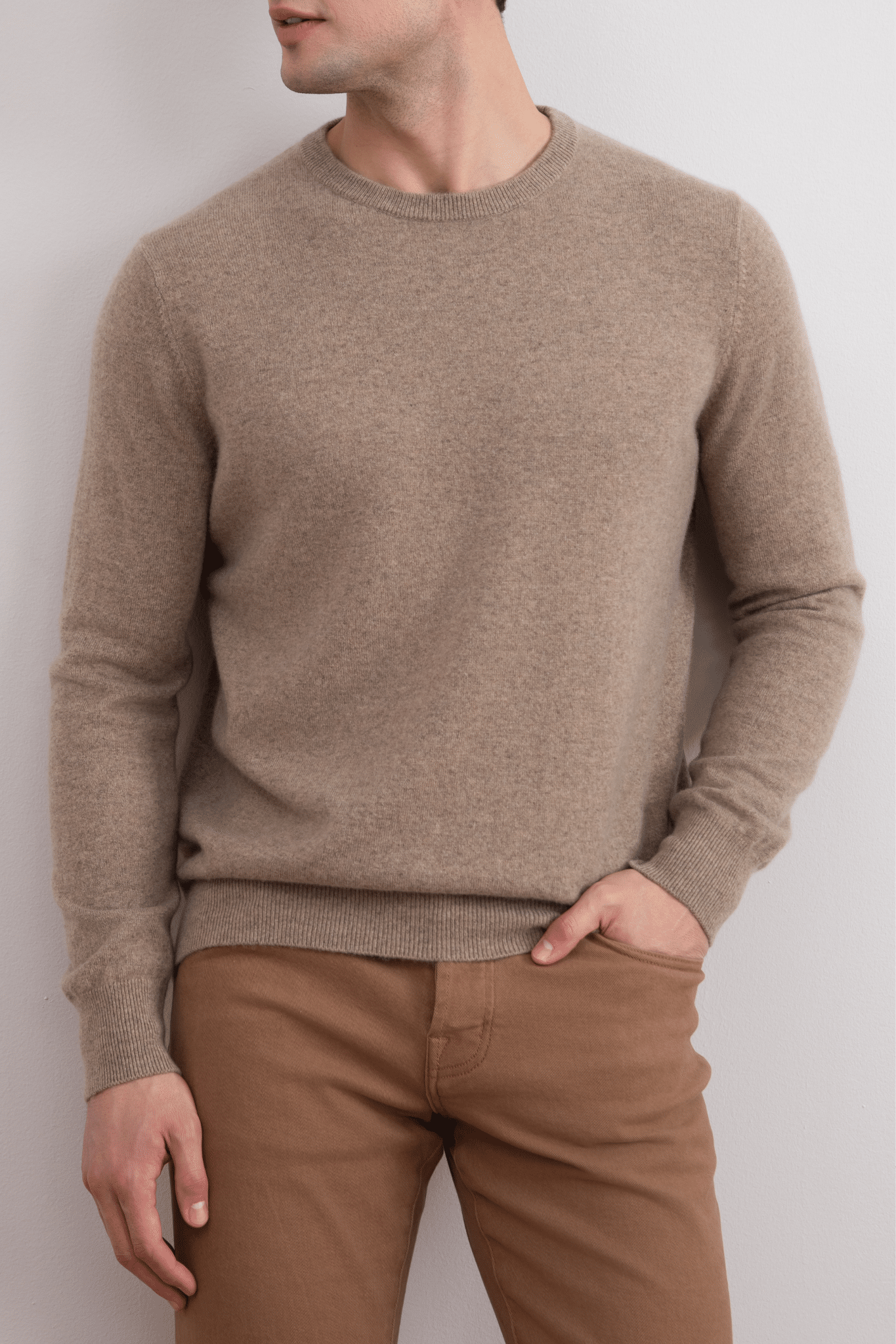 Cuello redondo de cachemira Light Taupe Mélange