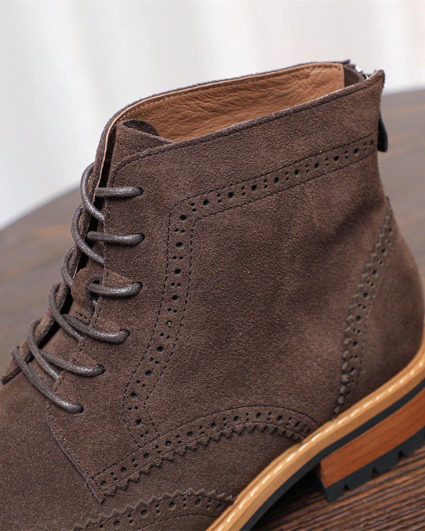 Botas Brogue de ante con cremallera
