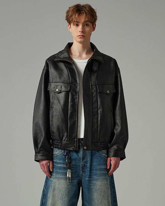 Cazadora bomber de piel estructurada Ravenwood