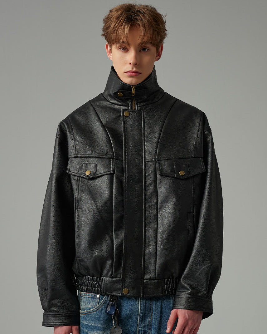 Cazadora bomber de piel estructurada Ravenwood