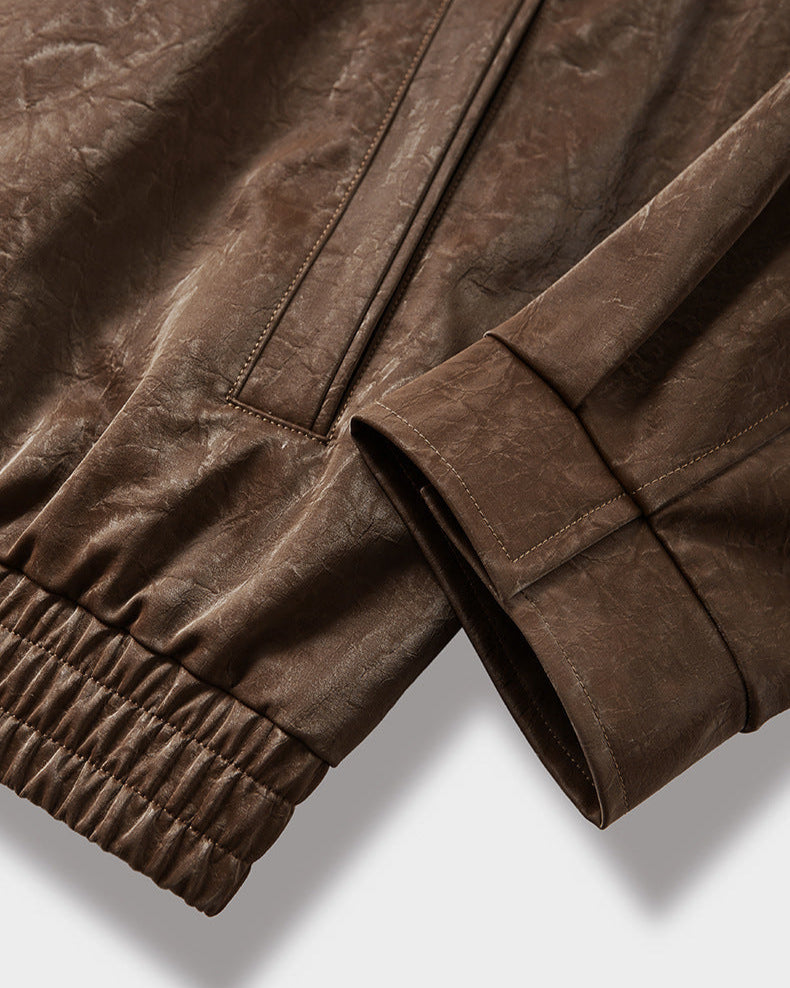Chaqueta con cremallera de piel sintética efecto arrugado