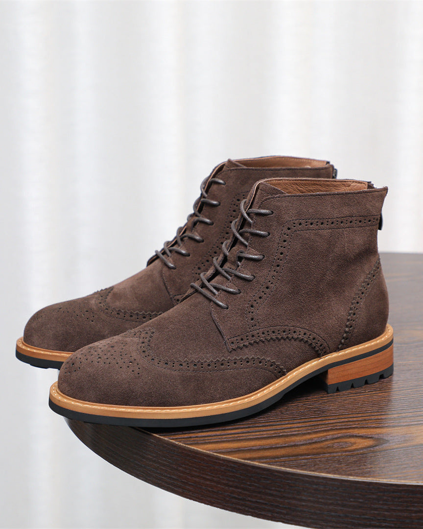 Botas Brogue de ante con cremallera