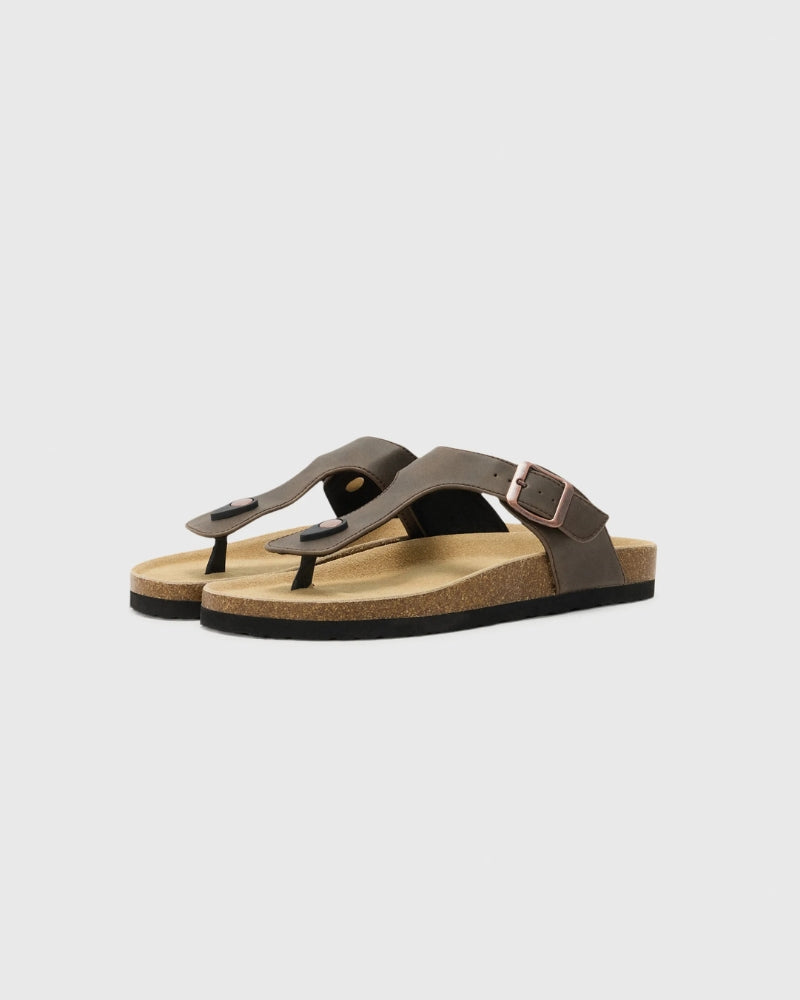 Nahkaiset toe-post sandaalit - Olive