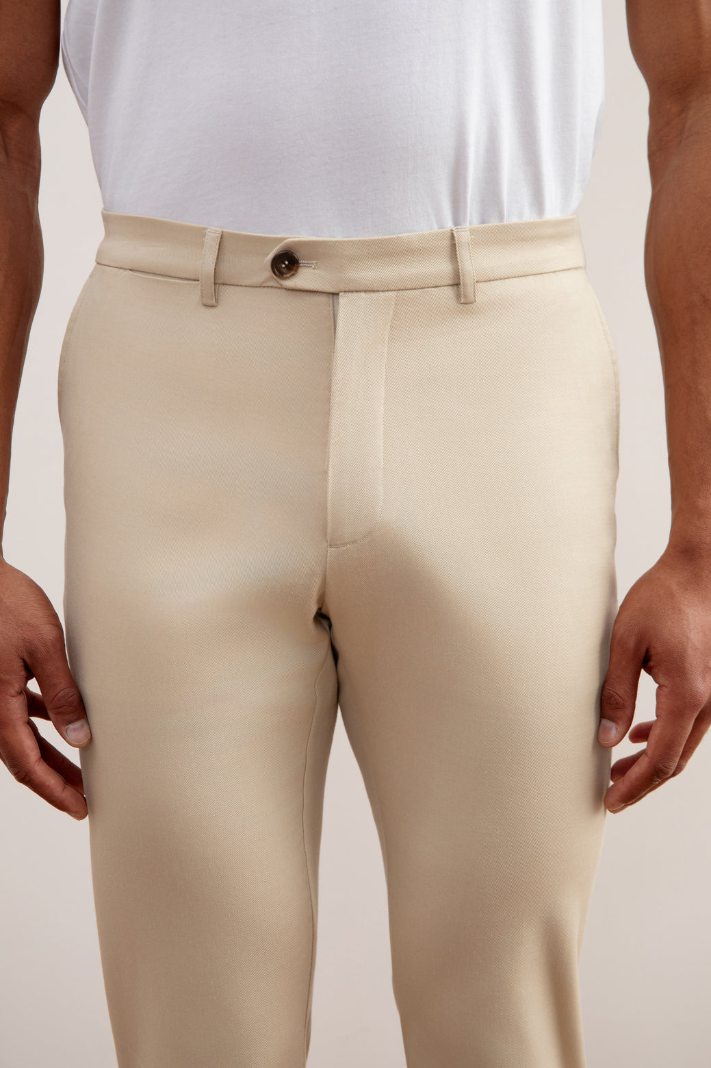 Beige Stretch Straight-Fit Chino Chino