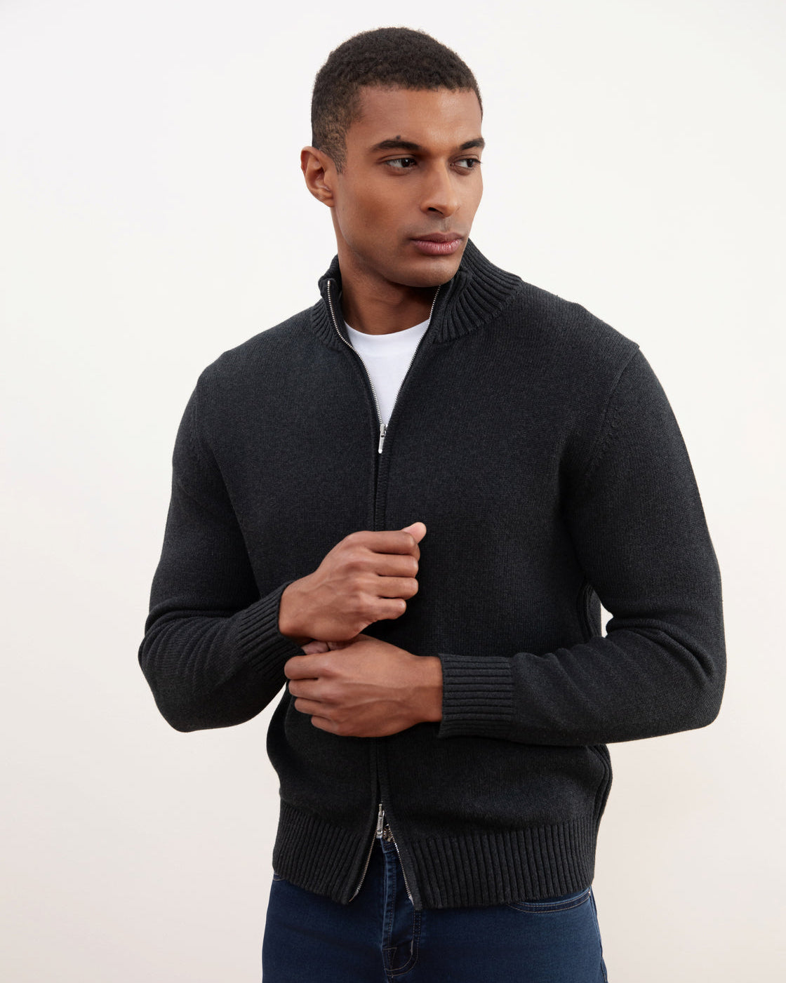 Charchoal Ribbed Zip-Up villapaita