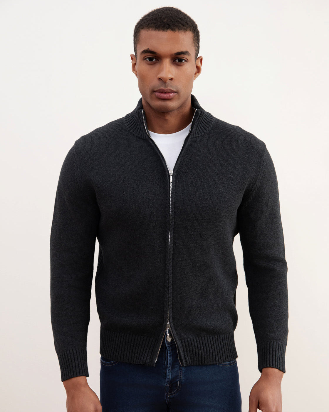 Charchoal Ribbed Zip-Up villapaita
