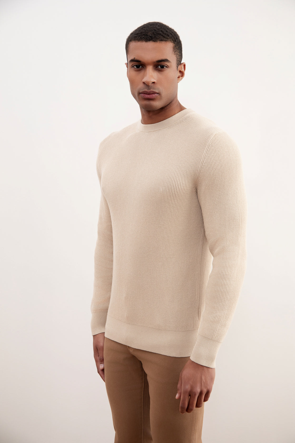 Beige Crewneck Malfilé English Rib villapaita