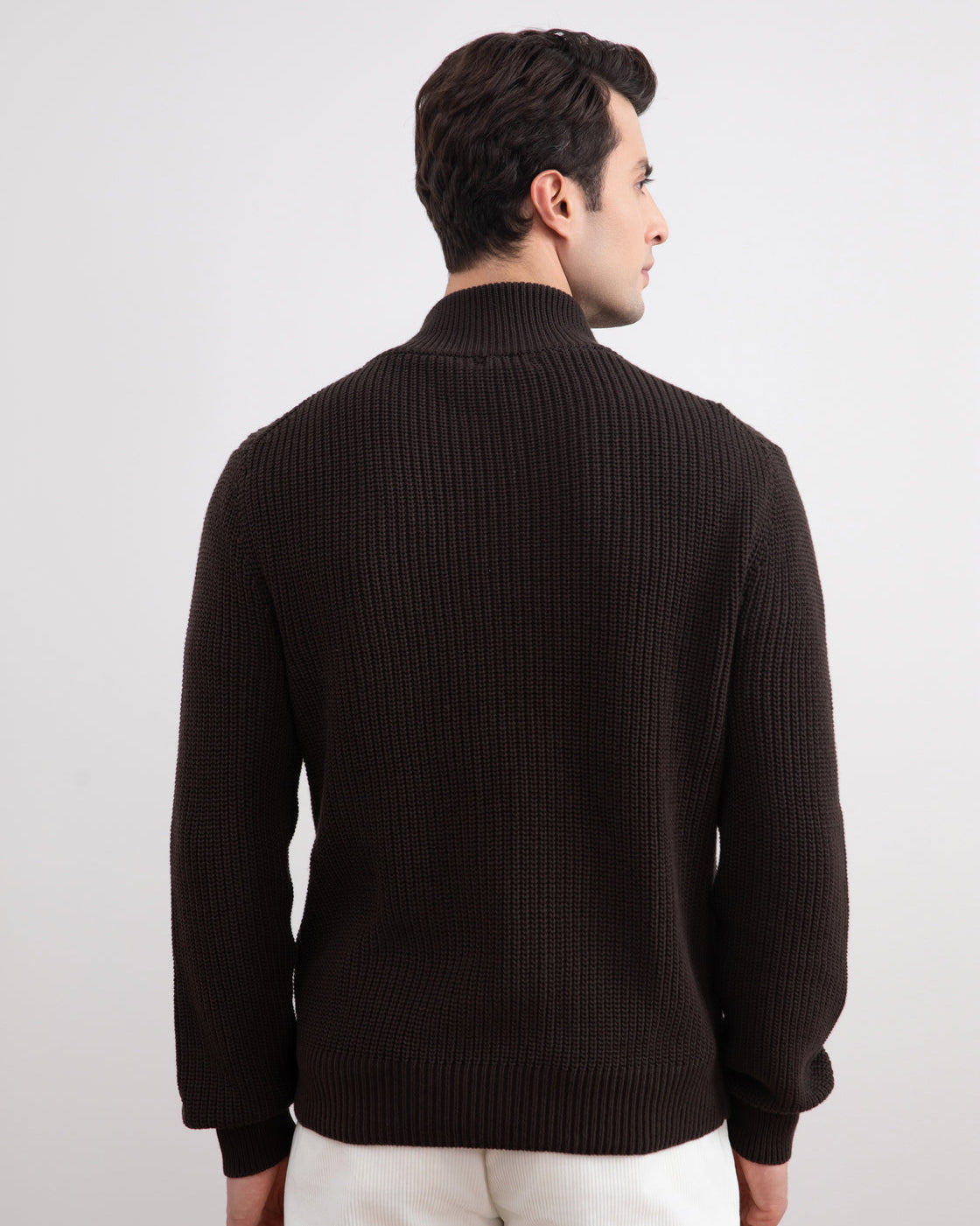 Cardigan brun foncé nervuré à fermeture éclair