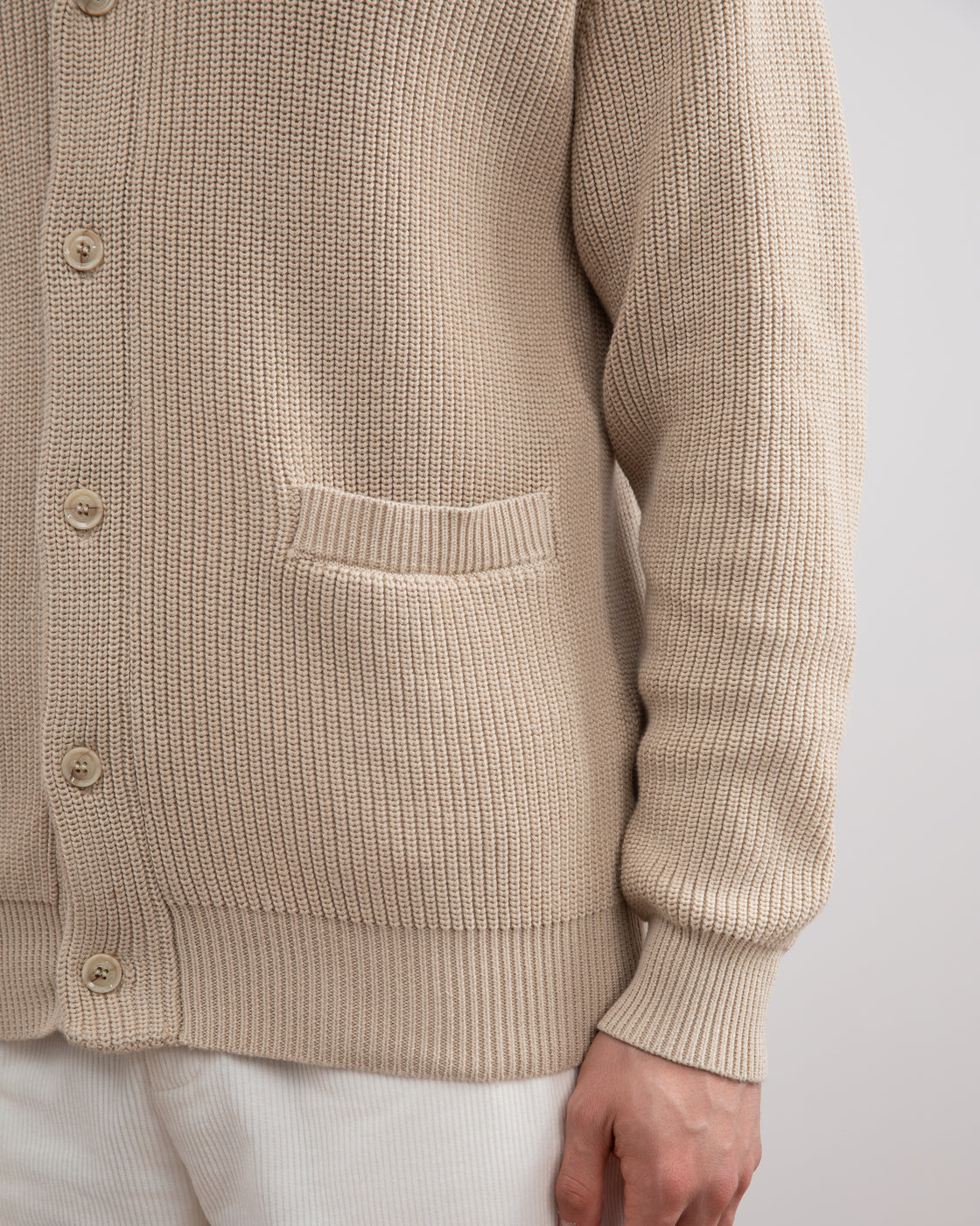 Cardigan côtelé beige à col châle