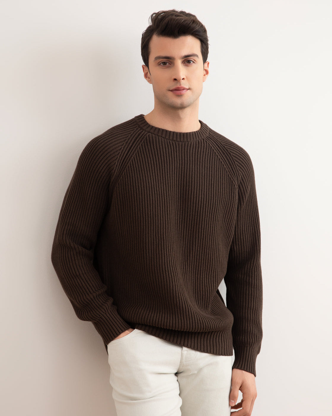 Col crewneck côtelé anglais brun