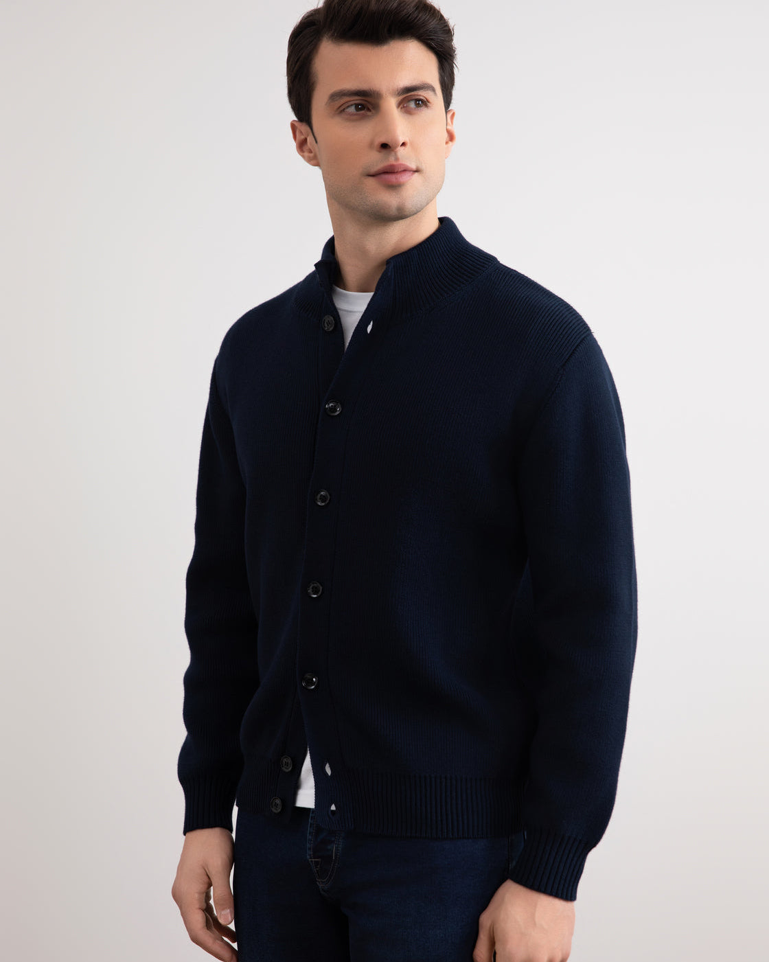 Cardigan de fermeture à boutons nervurés marine
