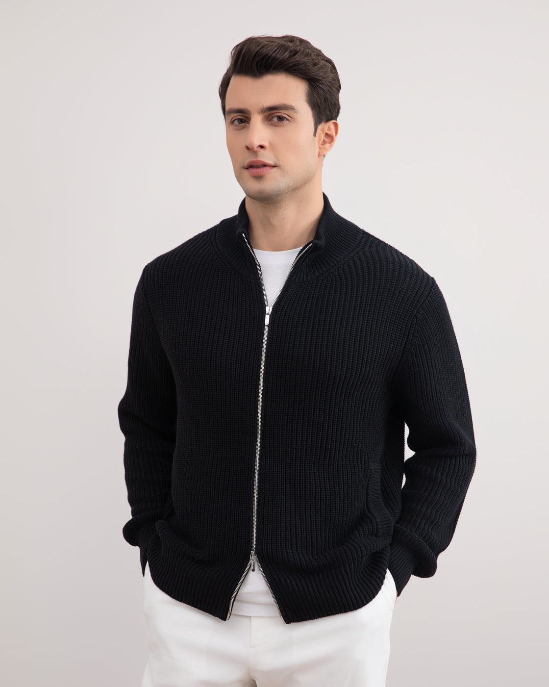 Cardigan noir nervuré zippé