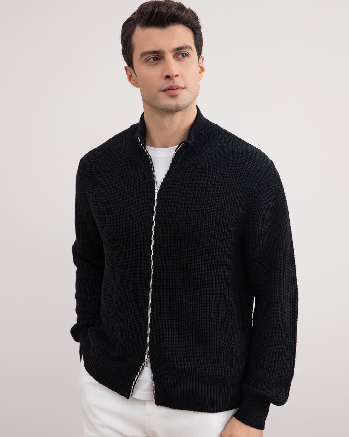 Cardigan noir nervuré zippé