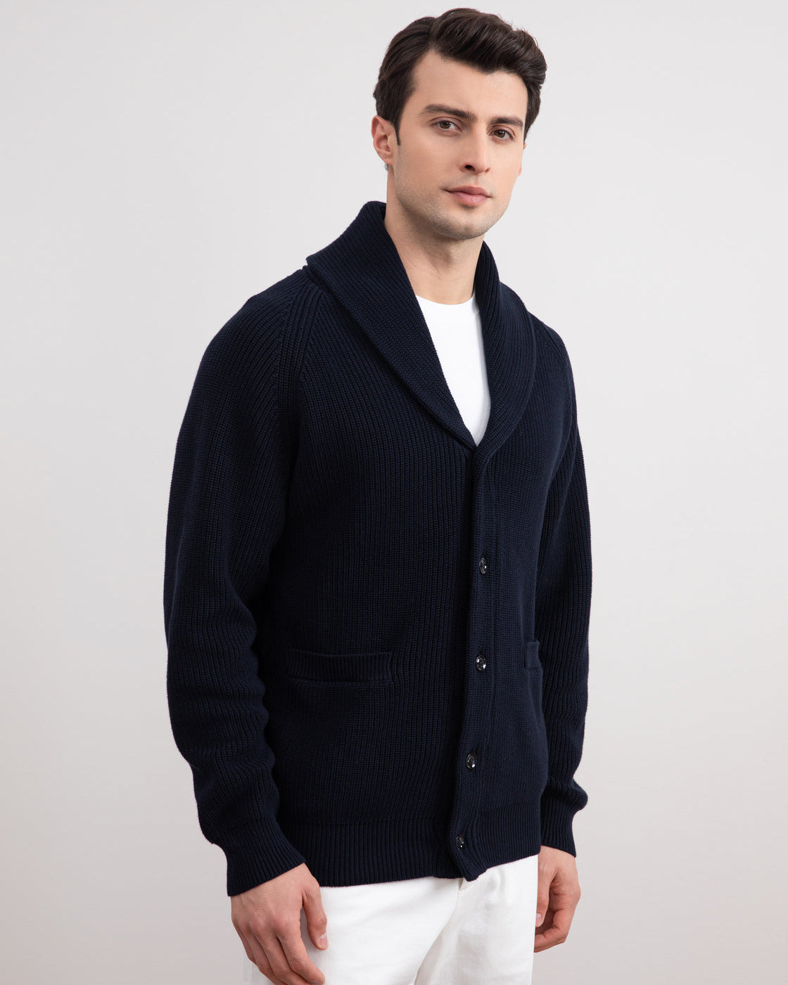 Cardigan nervuré à col châle marine