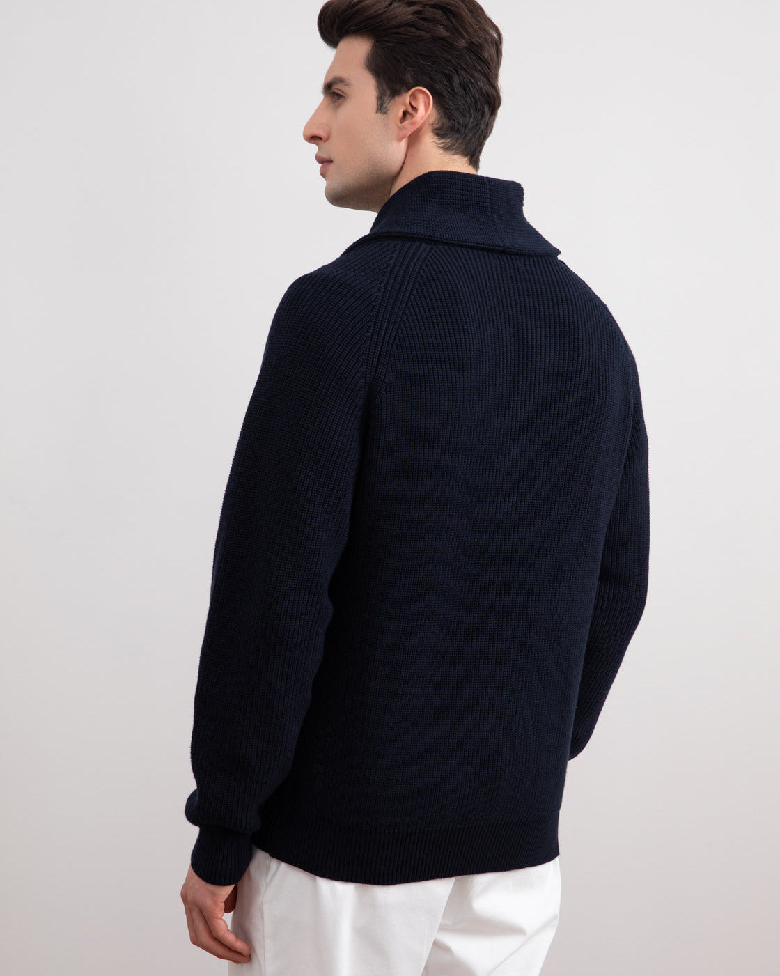 Cardigan nervuré à col châle marine