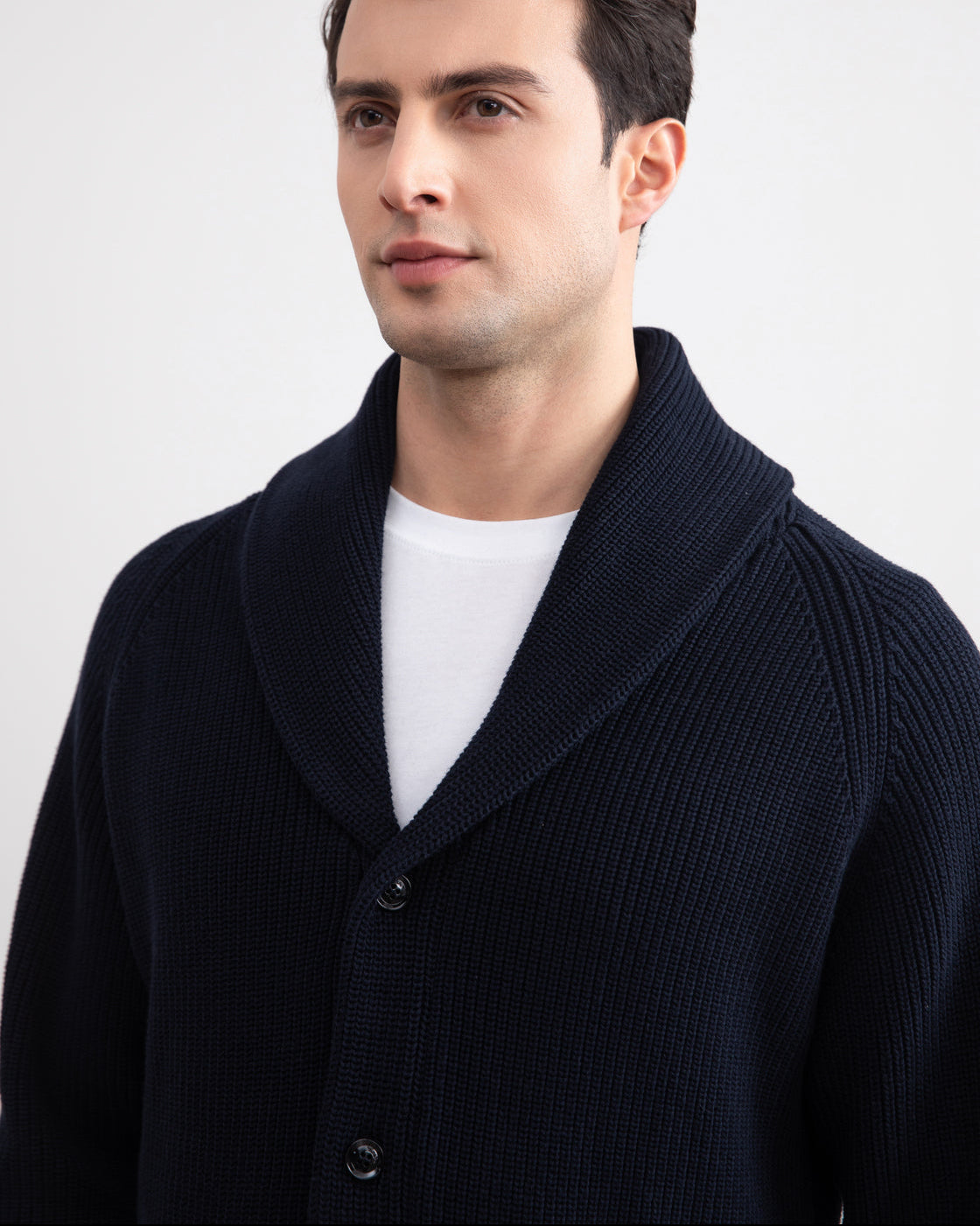 Cardigan nervuré à col châle marine