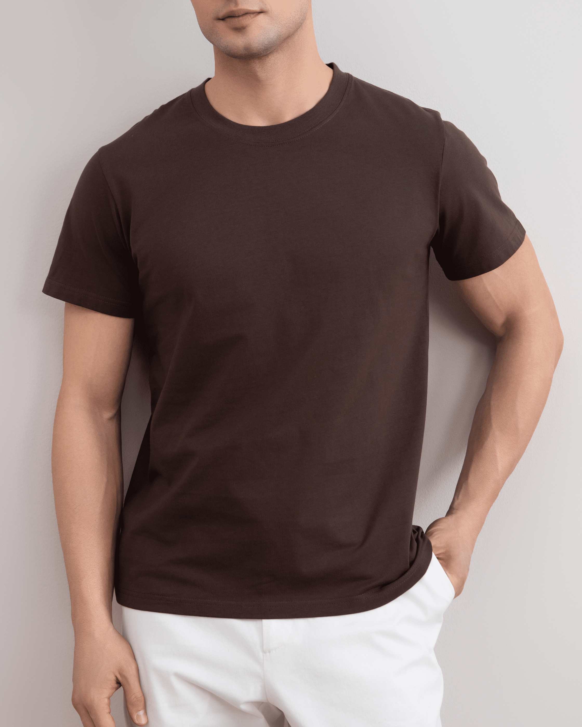 T-shirt brun slim à col rond