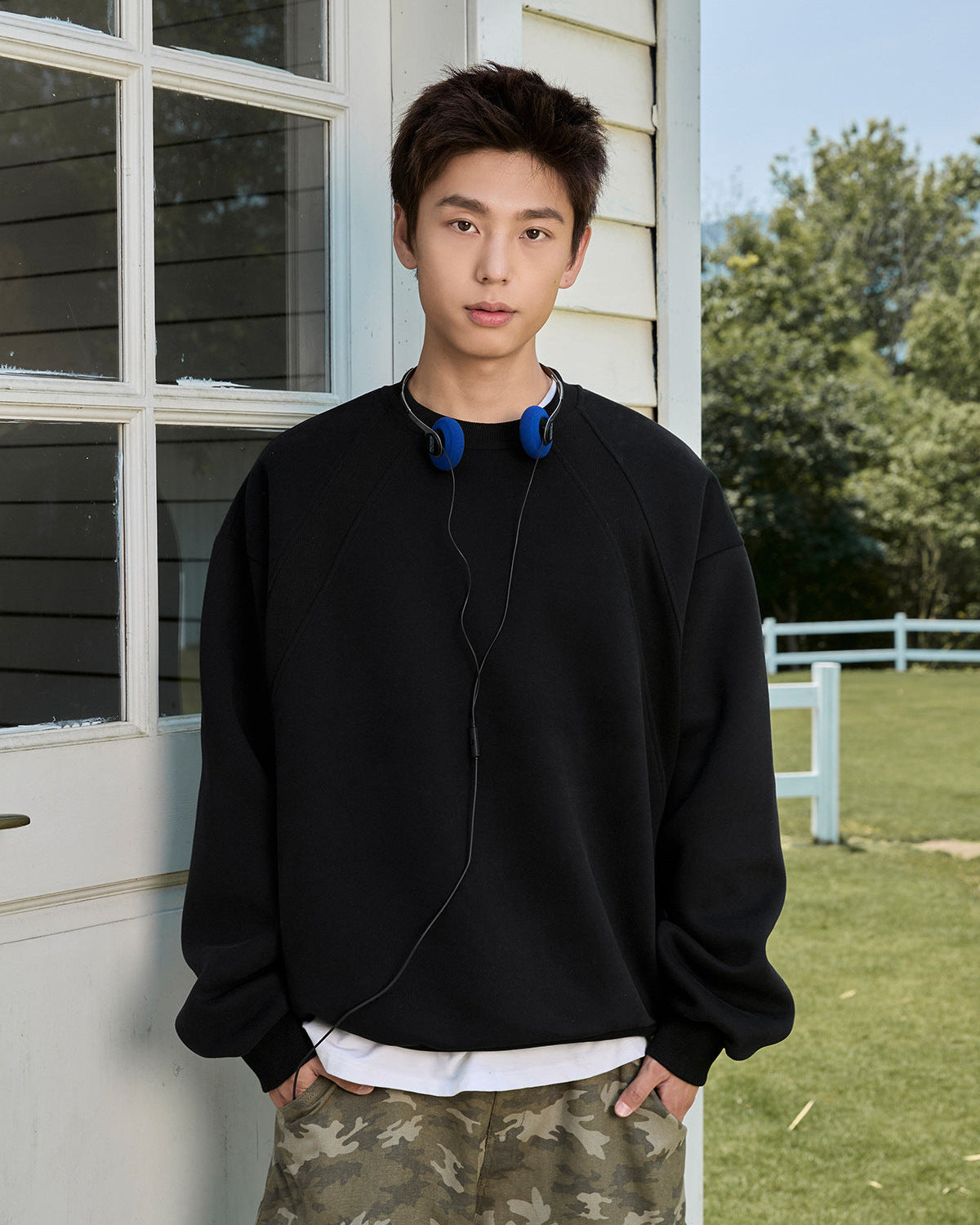 The Structured Splice Cotton Crewneck Sweater