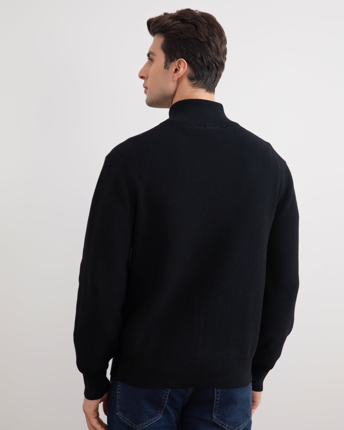 Cardigan zippé en côtes anglaises noires