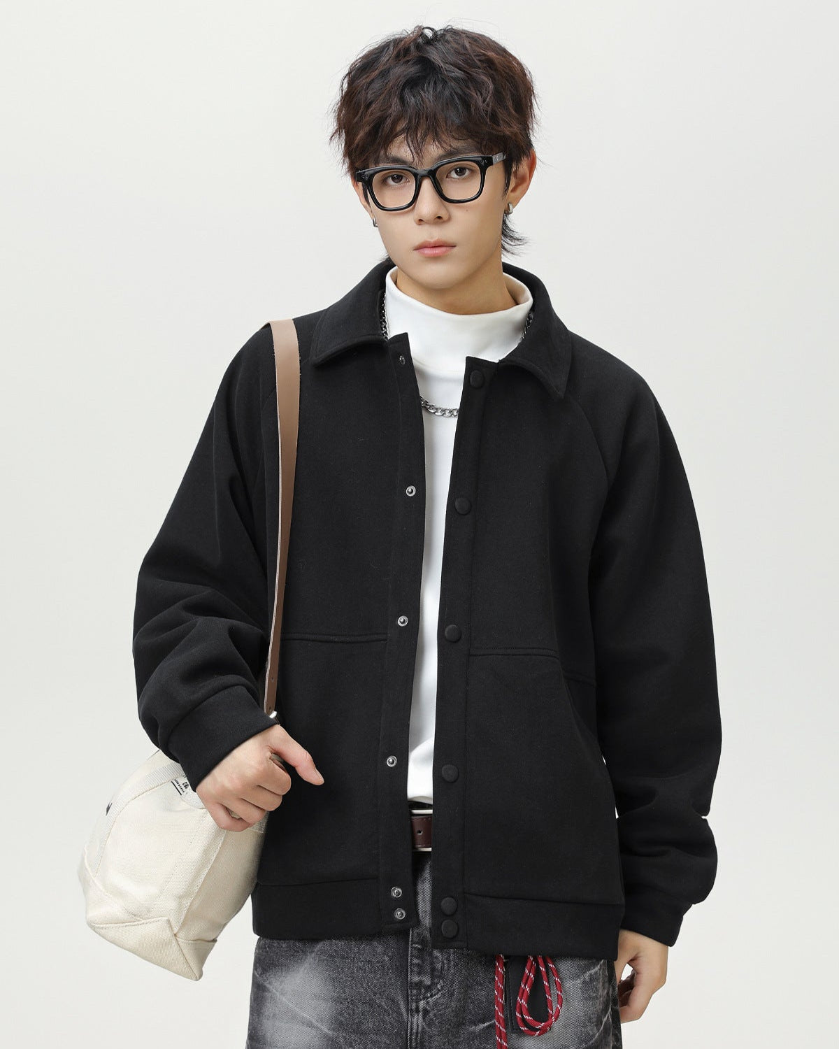 Manteau court raglan en laine mélangée - Texturé Coupe décontractée surdimensionnée