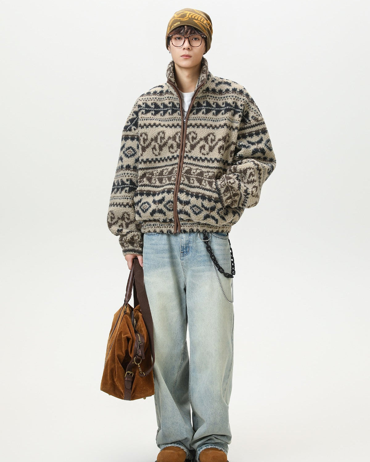 Veste polaire épaisse en jacquard ethnique