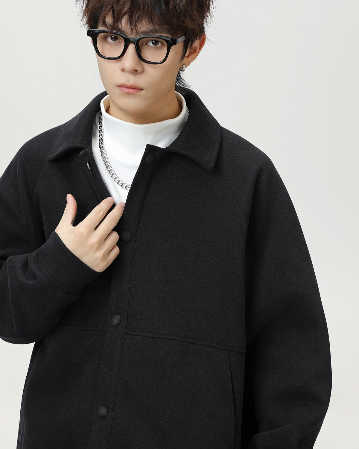 Manteau court raglan en laine mélangée - Texturé Coupe décontractée surdimensionnée