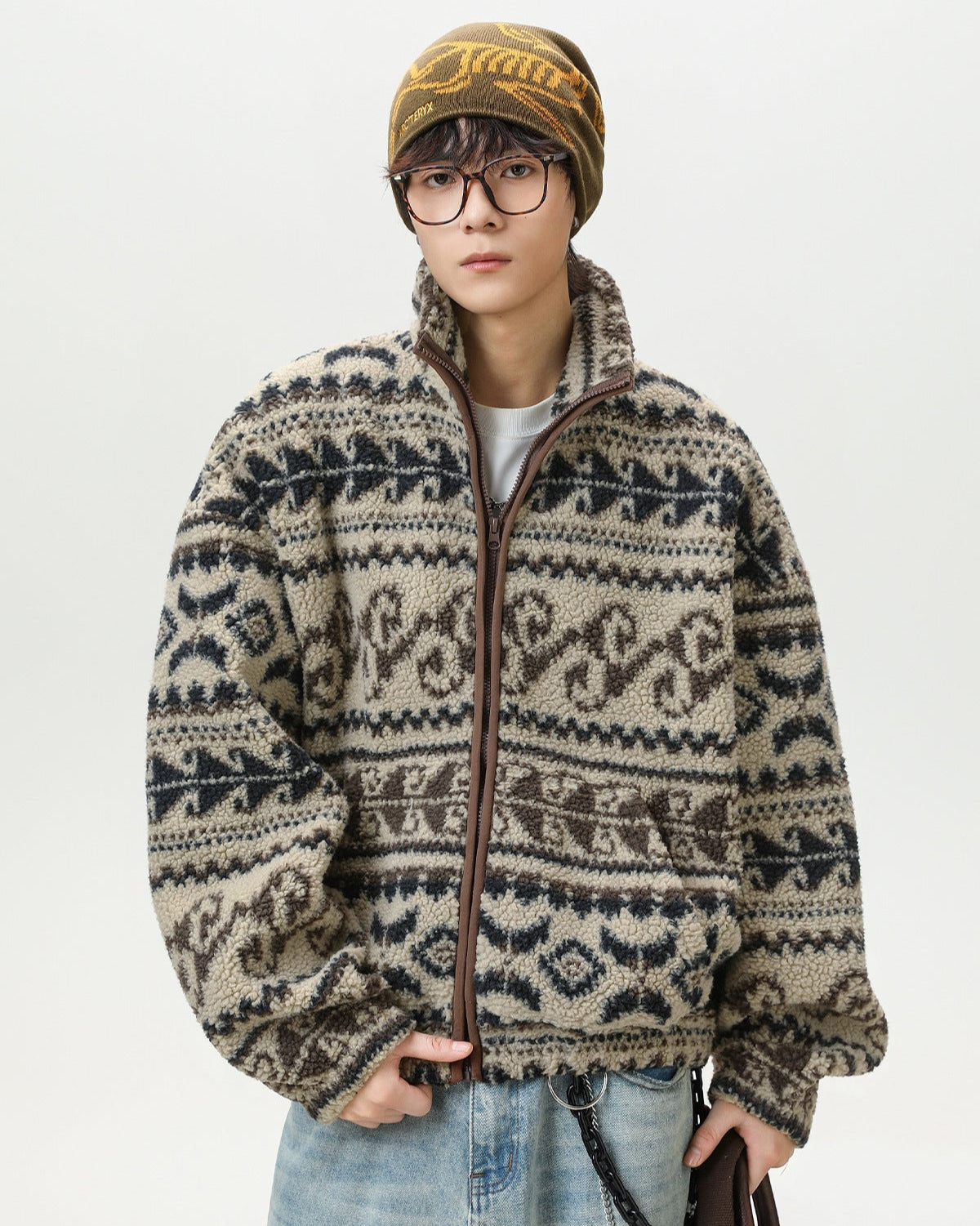 Veste polaire épaisse en jacquard ethnique