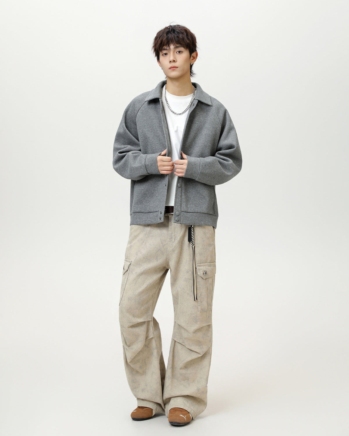 Manteau court raglan en laine mélangée - Texturé Coupe décontractée surdimensionnée