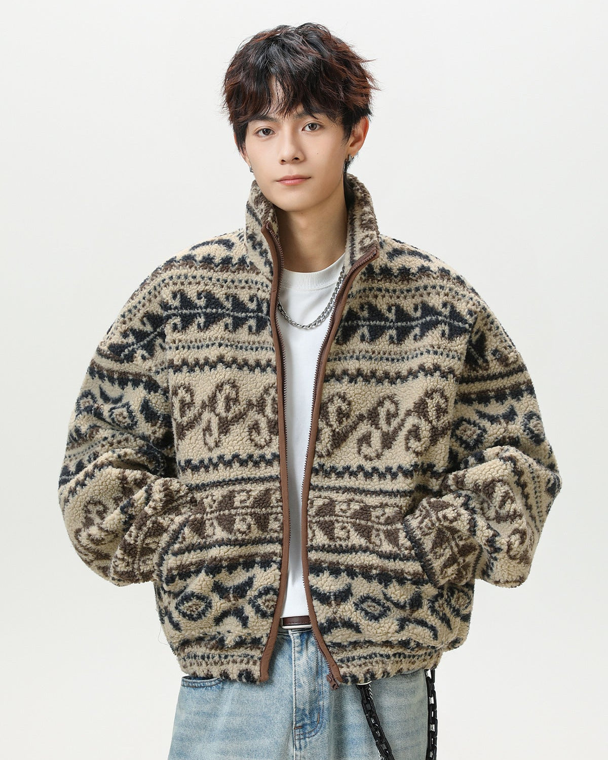 Veste polaire épaisse en jacquard ethnique