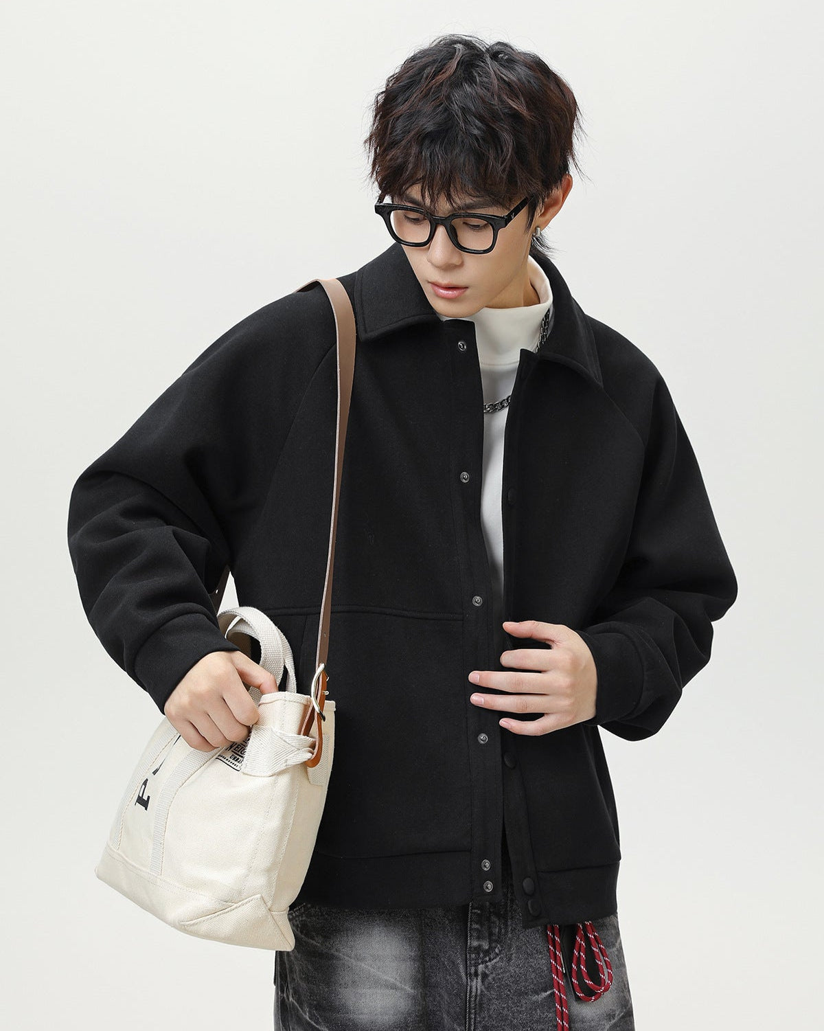 Manteau court raglan en laine mélangée - Texturé Coupe décontractée surdimensionnée