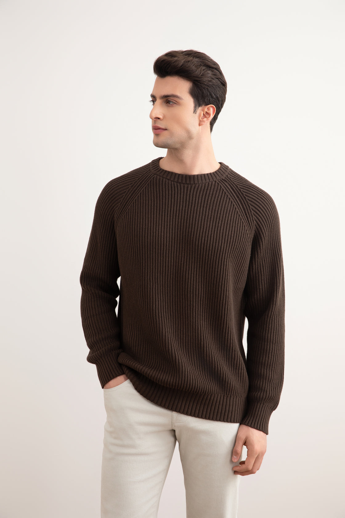 Leher Rusuk Inggris Coklat Crewneck