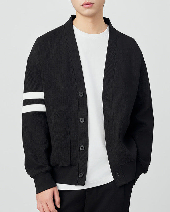Cardigan in twill a righe a contrasto