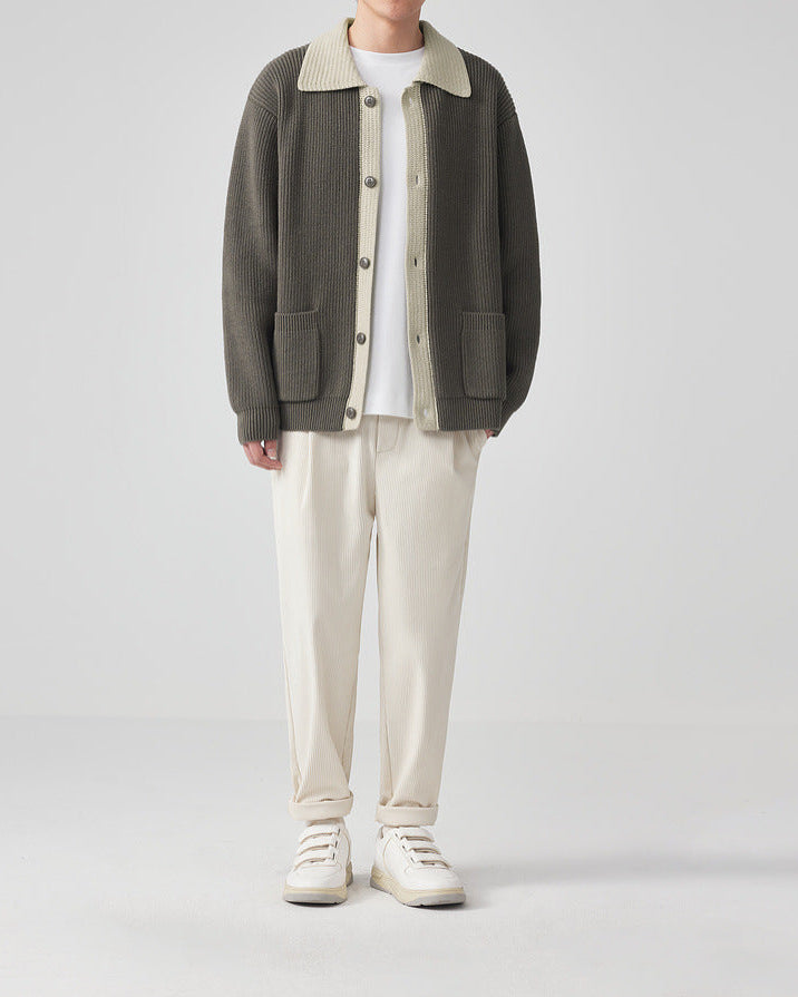 Giacca cardigan in maglia con risvolto a doppio tono di Mo Maike