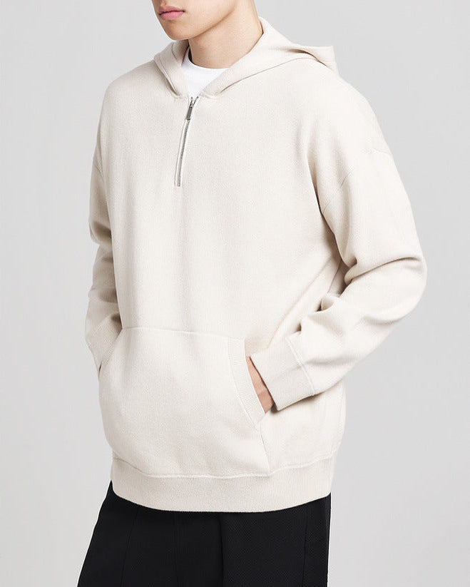 Maglione con cappuccio a mezza zip