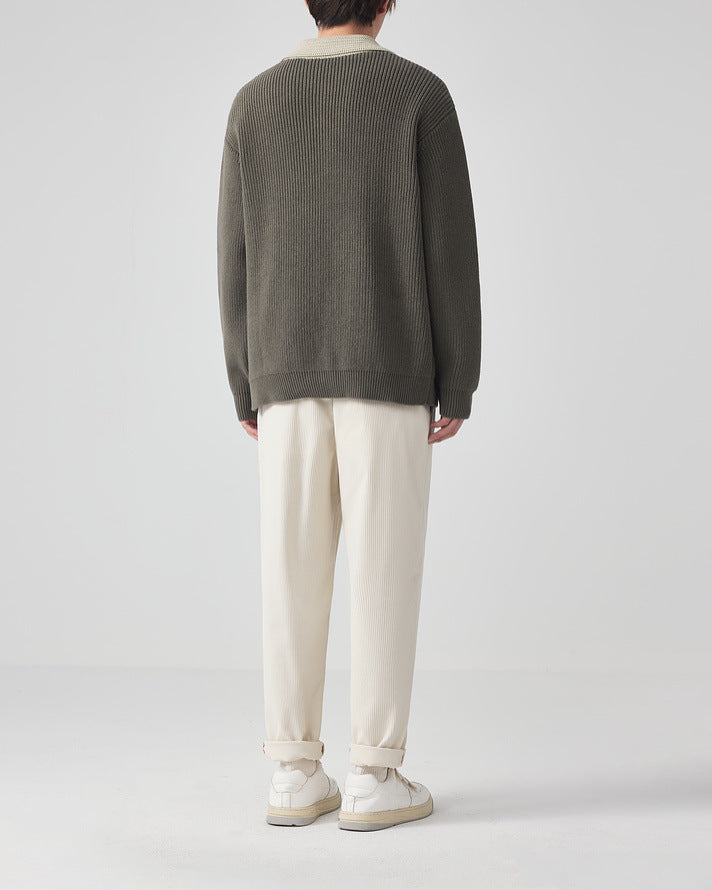 Giacca cardigan in maglia con risvolto a doppio tono di Mo Maike